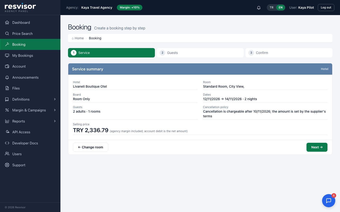 Booking wizard