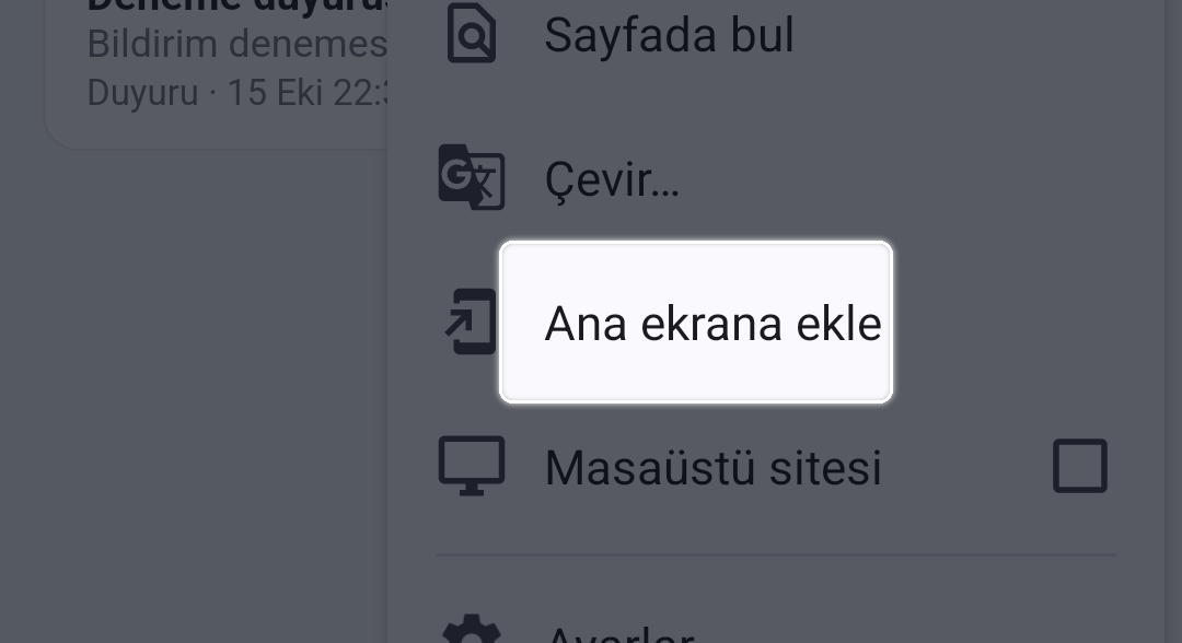 Ana ekrana ekle