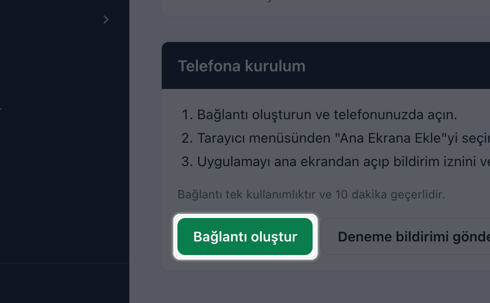 Telefona kurulum